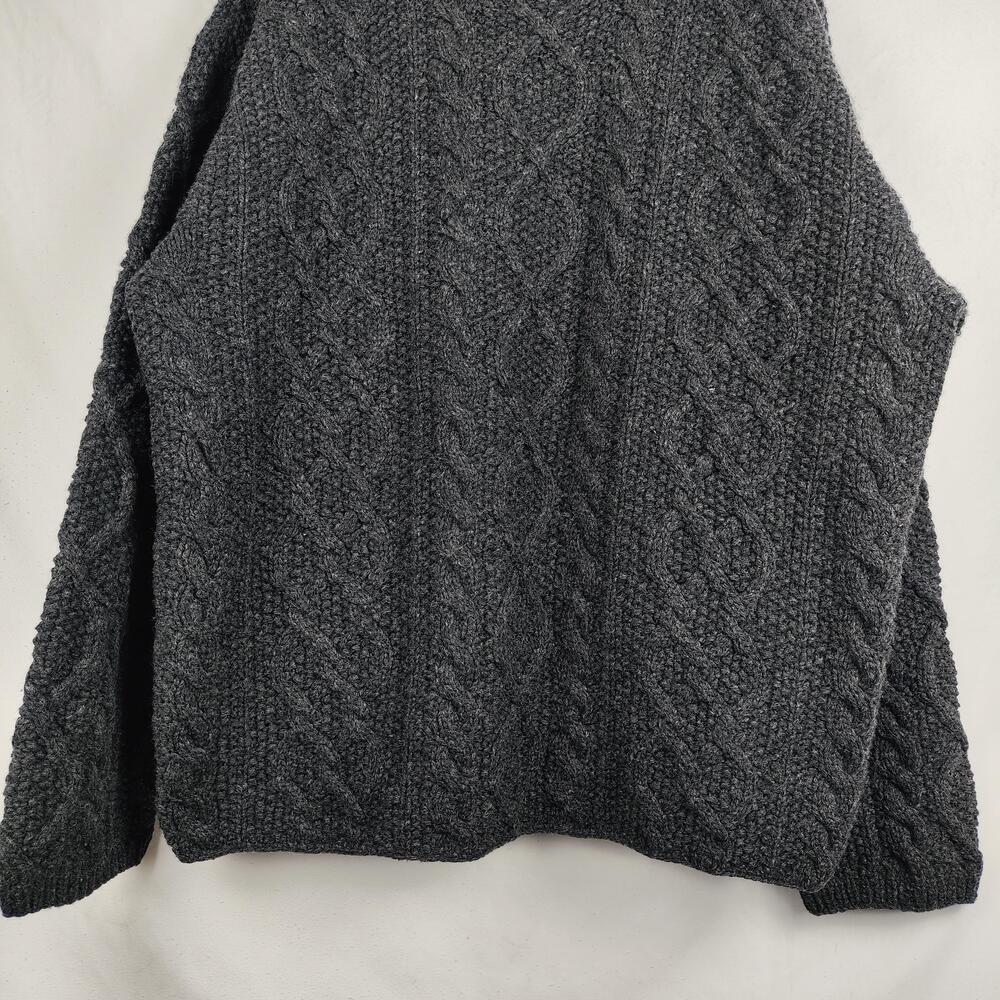J Crew Sweater Mens XL Gray 100% Wool Hand Knit Chunky Cable Knit Pullover - Picture 4 of 11